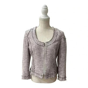 Banana Republic Tweed Fringe Trim Zip Blazer Career Jacket Women’s size 8